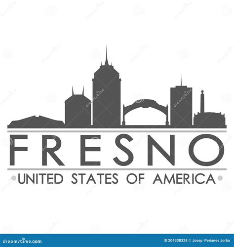 Fresno California USA Skyline Silhouette Design City Vector Art Famous Buildings. Stock Vector ...