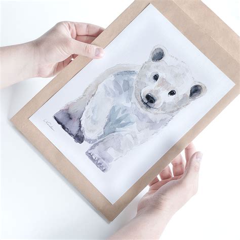 Baby Polar Bear Watercolor Print, Baby Nursery Prints by Luke Kanelov