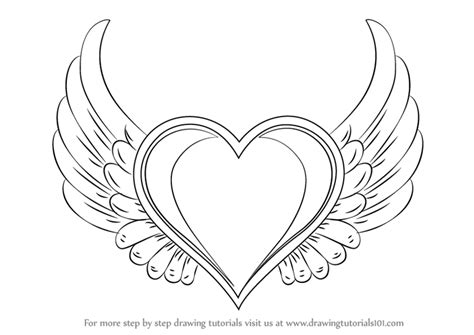 Learn How to Draw Heart with Wings (Love) Step by Step : Drawing Tutorials | Heart drawing ...