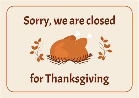 Free Sorry We Are Closed Thanksgiving Sign template