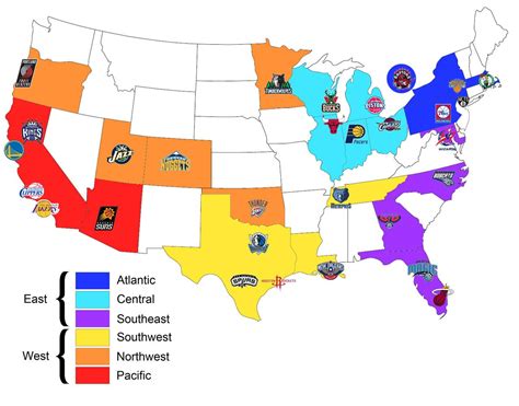 Map of All NBA Teams Organized by Conference and Division