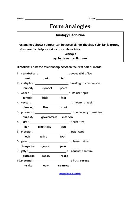 Englishlinx.com | Analogy Worksheets