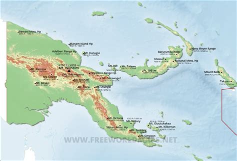 Papua New Guinea Physical Map