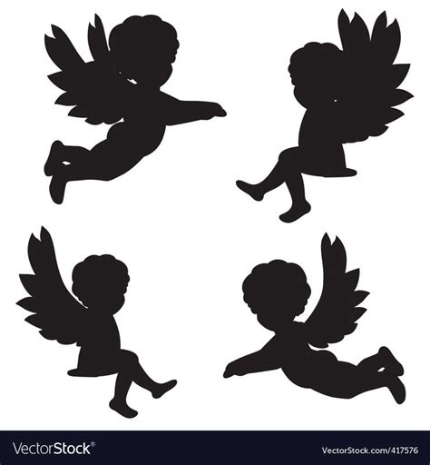 Silhouettes of angels Royalty Free Vector Image | Angel silhouette, Angel vector, Silhouette stencil