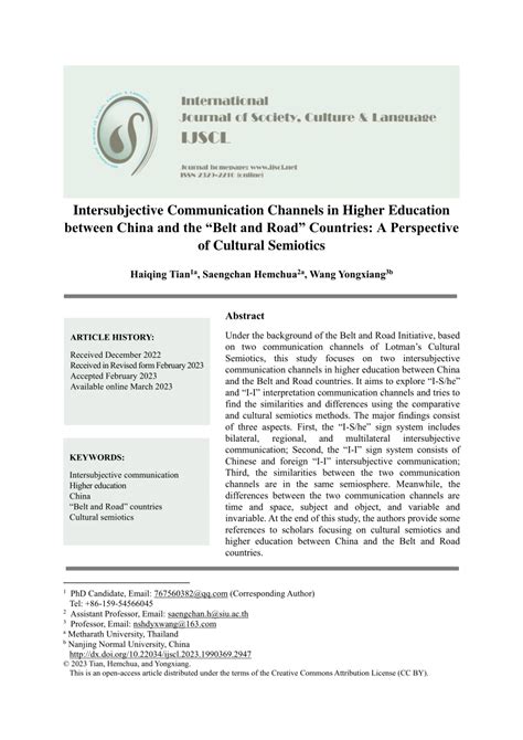 (PDF) Intersubjective Communication Channels in Higher Education between China and the "Belt and ...