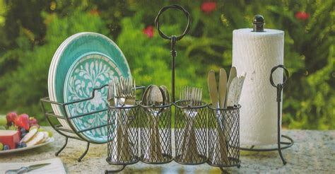 Flatware Plate Towel Organizer Caddy for Picnics Patio or Buffet Sweet ...