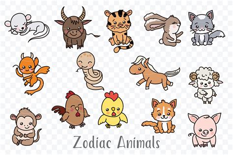 Chinese New Year Kawaii Zodiac Animals Clipart By RaSveta | TheHungryJPEG