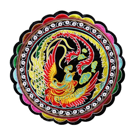 23cm Large Round Phoenix Embroidered Patch Fabric Cloth Material for ...