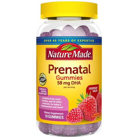 Nature Made Prenatal Gummies with 58 mg of DHA and 100% Daily Value of ...