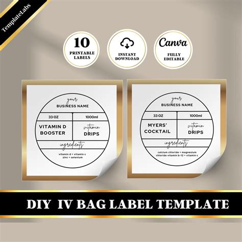 IV Bag Label, Iv Label, IV Hydration Label, Iv Drip Bag Label, Printable Label, Edit in Canva, 2 ...