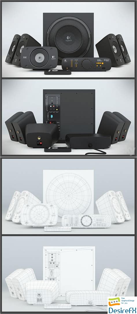 Download Speakers Logitech z906 3D Model - DesireFX.COM