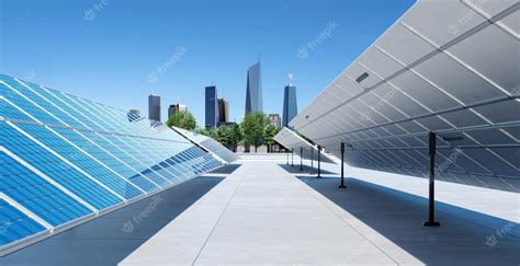 Premium Photo | Solar panels with modern city