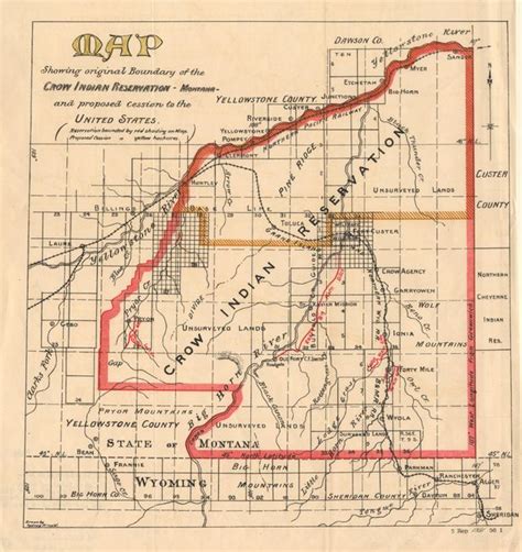 Antique map chart: - Map Showing original Boundary of the Crow Indian ...