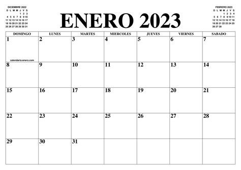 CALENDARIO ENERO 2023 : EL CALENDARIO ENERO PARA IMPRIMIR GRATIS - MES ...