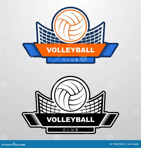 Volleyball Logo Template with Ball Flying Over the Net. Orange and Blue Sport Logo Template with ...