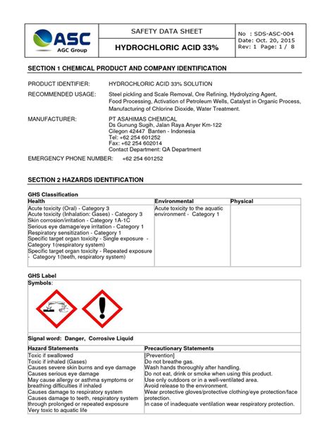 MSDS-Hydrochloric Acid | PDF | Water | Toxicity