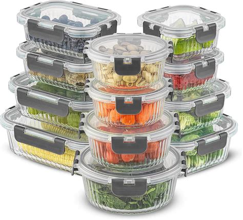 Amazon.com: JoyJolt 24pc Fluted Glass Storage Containers with Lids. 12 Airtight, Freezer Safe ...