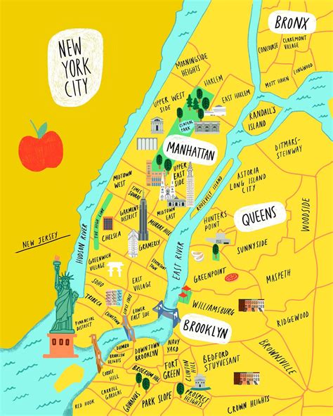 Illustrated Map of NYC New York City 8x10 - Etsy Canada | Nyc map, Map of new york, New york ...