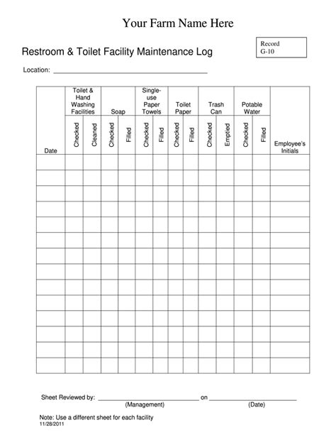 Free Printable Restroom Cleaning Log