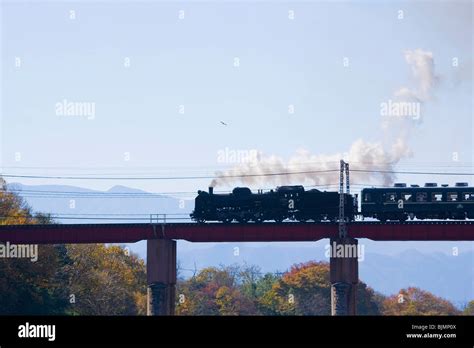 Steam train crossing railway bridge Stock Photo - Alamy