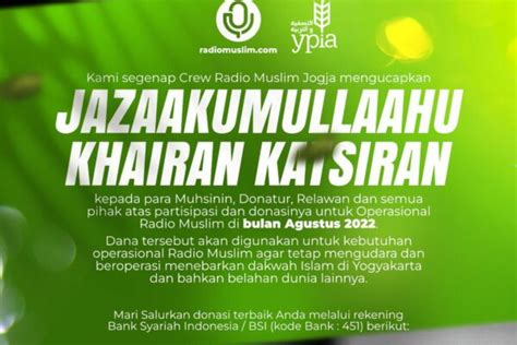 Ucapan Terima Kasih Agustus 2022 - Radio Muslim Jogja