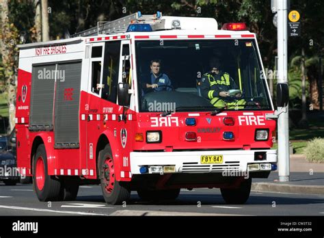 A New South Wales Fire Brigade vehicle on its way to attending an Stock ...