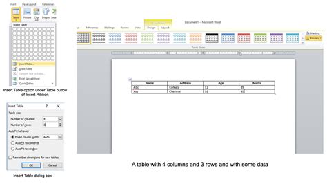 Tabular Representation | MS Word