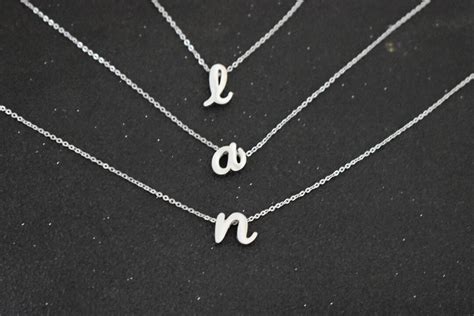 Silver Small Cursive Letter Necklace, Silver Tiny Initial Necklace ...