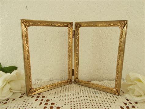 Vintage Gold Metal Hinged Picture Frame 2 Folding Double Sided | Etsy