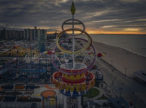 Aerial View of Early Morning Amusement Park Rides at Coney Island Editorial Photography - Image ...