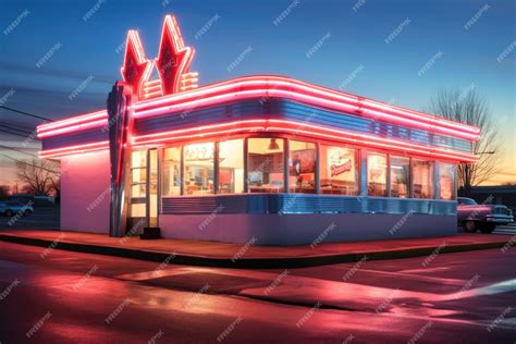 Premium AI Image | Classic s diner exterior with neon lights and ...