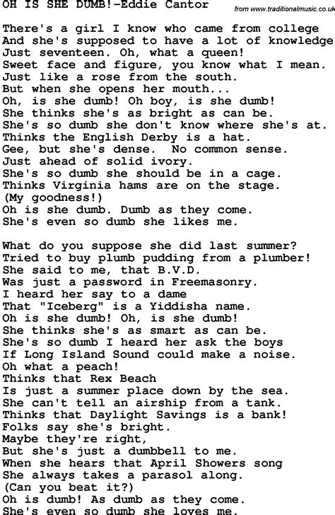 Novelty Song: Oh Is She Dumb!-Eddie Cantor lyrics