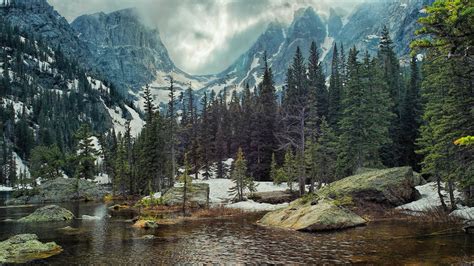 Wallpaper : landscape, forest, mountains, lake, rock, nature, reflection, river, national park ...