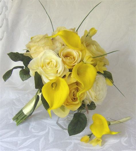 Yellow Rose Wedding Calla Lily Wedding Bouquet Real Touch Calla Lilies Shades Of Yellow Wedding ...