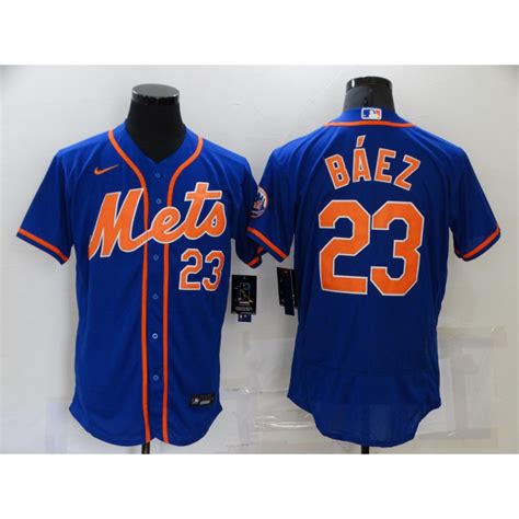 2022 MLB New York Mets #23 Javier Báez Blue White Black Baseball Jersey ...