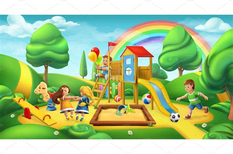 Children playground, 3d vector | People Illustrations ~ Creative Market