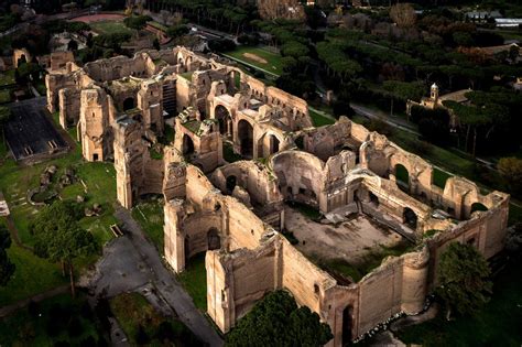 The remains of the Baths of Caracalla. The bath complex covered ...