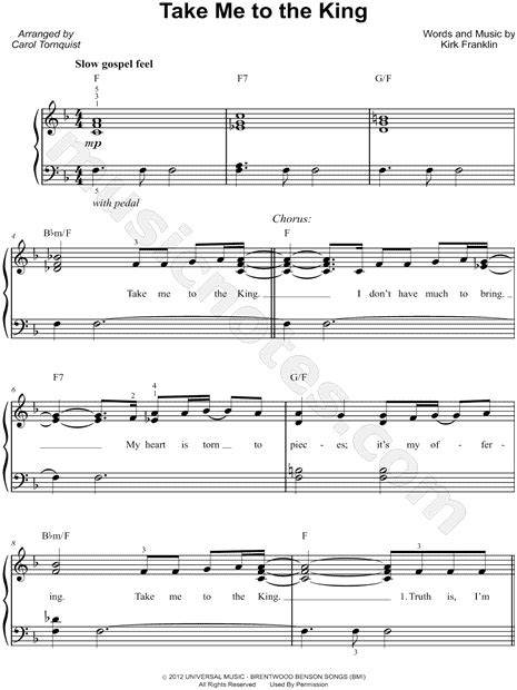 Tamela Mann "Take Me to the King" Sheet Music (Easy Piano) in F Major ...