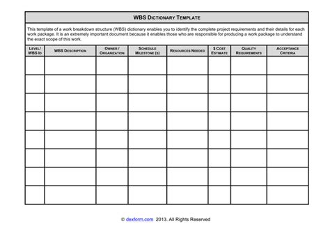 WBS dictionary template in Word and Pdf formats