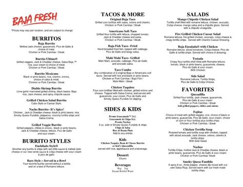 Baja Fresh Mexican Grill Menu, Menu for Baja Fresh Mexican Grill, Sterling, Loudoun County ...