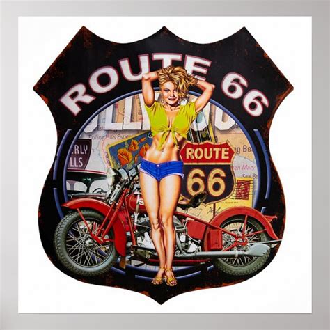 Route 66 Vintage Pin Up Girl Poster | Zazzle.ca