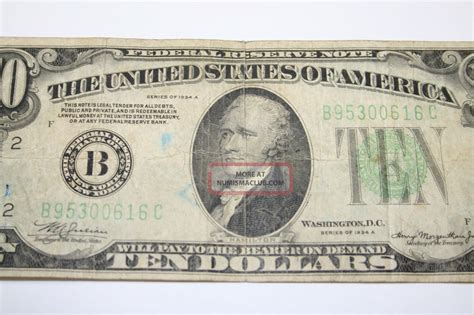 1934 A Ten Dollar Bill Frb York $10. 00 Lime Green Vintage Note 1934a