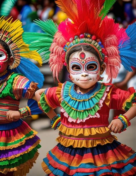 Premium AI Image | Two children in colorful costumes with the word ...