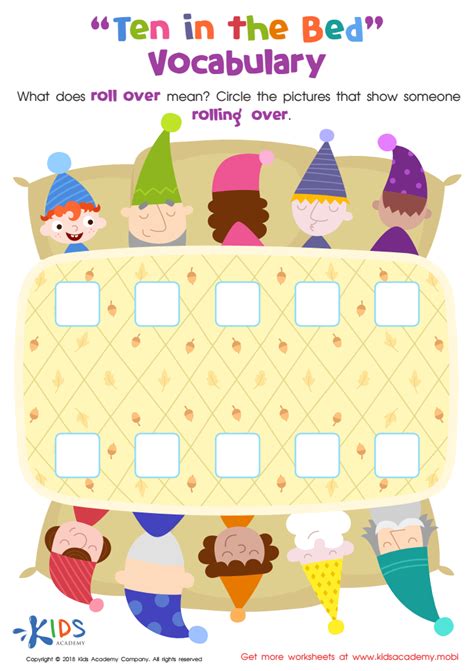 Ten in the Bed: Vocabulary Worksheet for kids