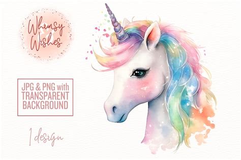 Pastel Rainbow Unicorn Portrait Watercolor Illustration