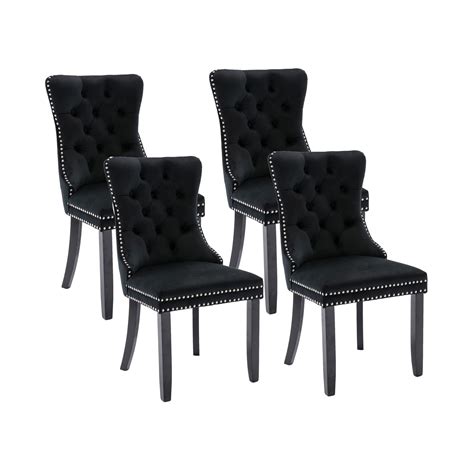 Buy Virabit Tufted Dining Chairs Set of 4, Black Dining Chairs with Nailhead Back and Ring Pull ...