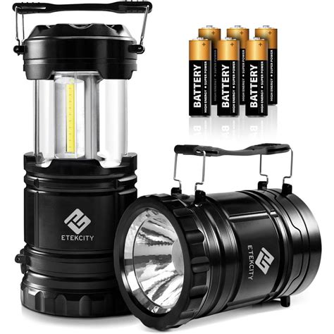 Etekcity 2 Pack LED Camping Lantern Battery Powered Flashlights Portable 2-in-1 Collapsible ...