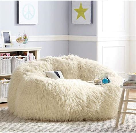 Furry Bean Bag,White Faux Fur Bean Bag Chair,Luxurious Furry Living Room Bean Bags for Adults ...