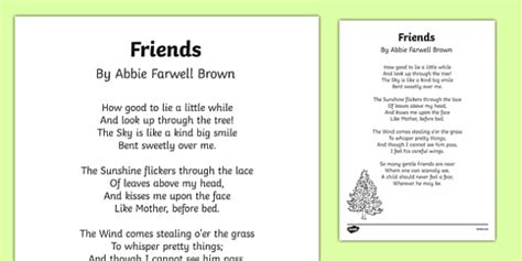 Friends by Abbie Farwell Brown Poem Print Out (teacher made)