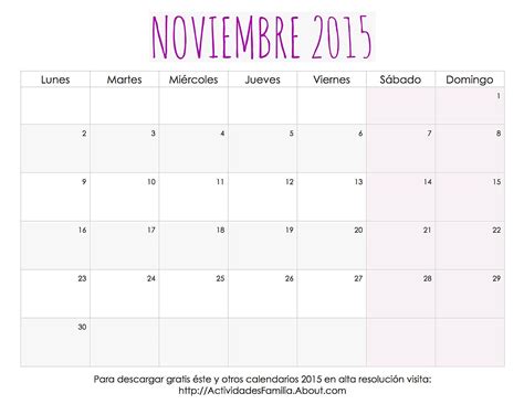 Calendario de festividades en Noviembre 2015